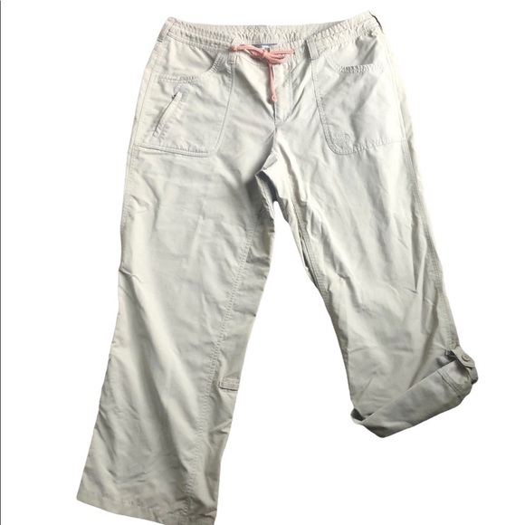 The North Face Horizon Pants Crop Khaki Roll Tab Hem Drawstring Waist 12X27” - Picture 1 of 8